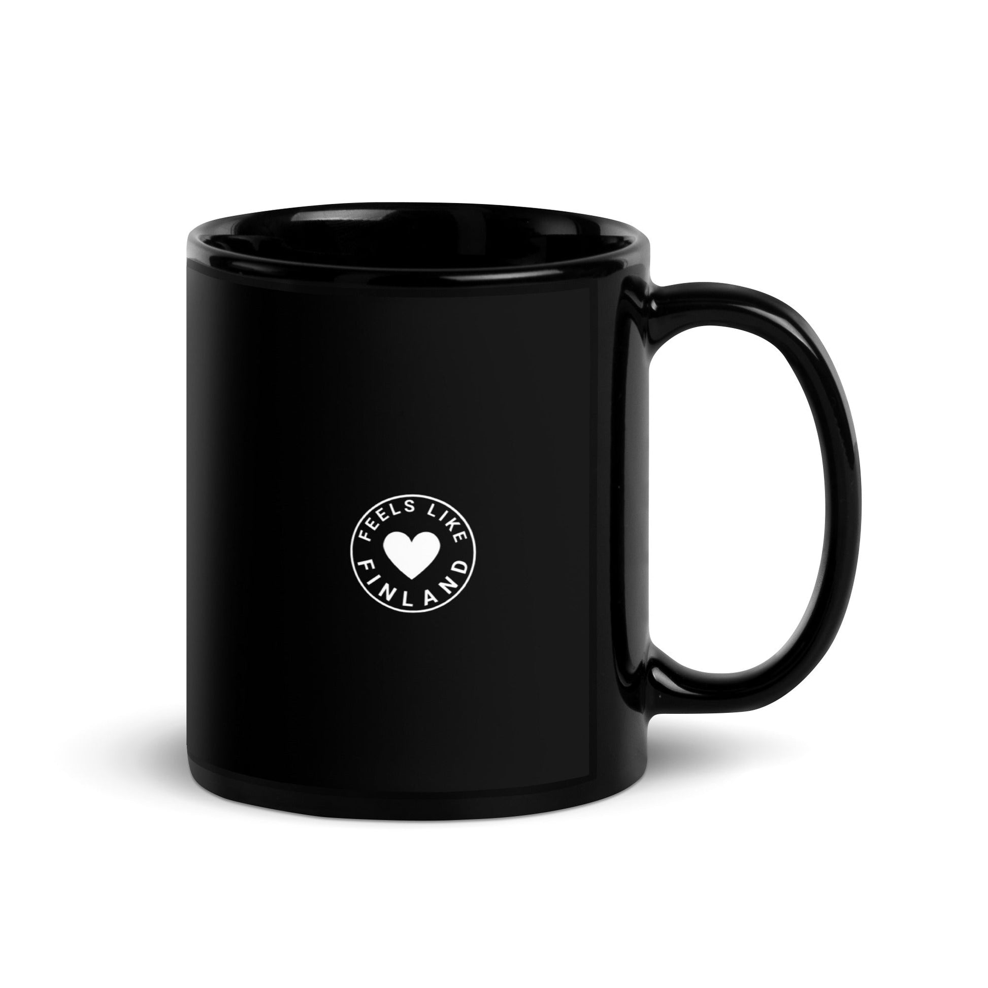 Coffee a day keeps the PERKELE away, Black Glossy Mug - Feels like Finland