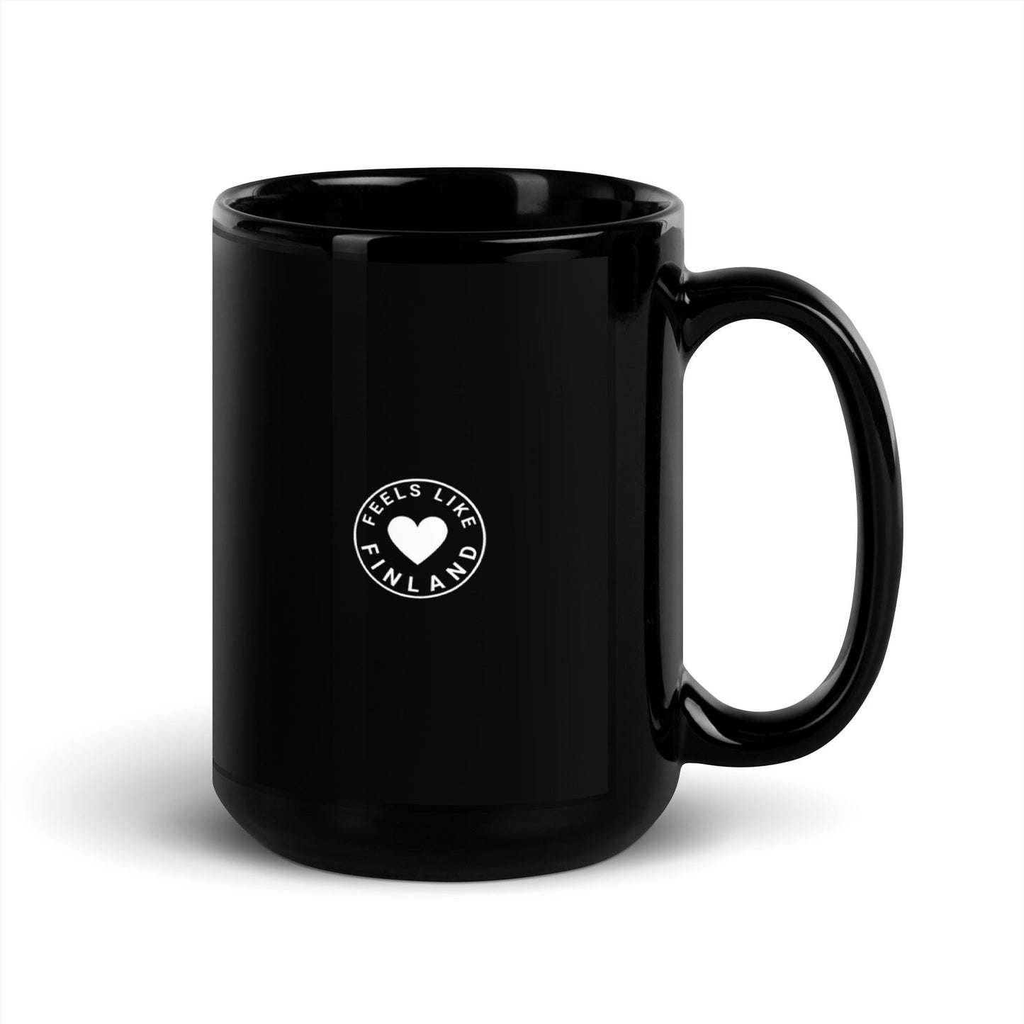 Coffee a day keeps the PERKELE away, Black Glossy Mug - Feels like Finland