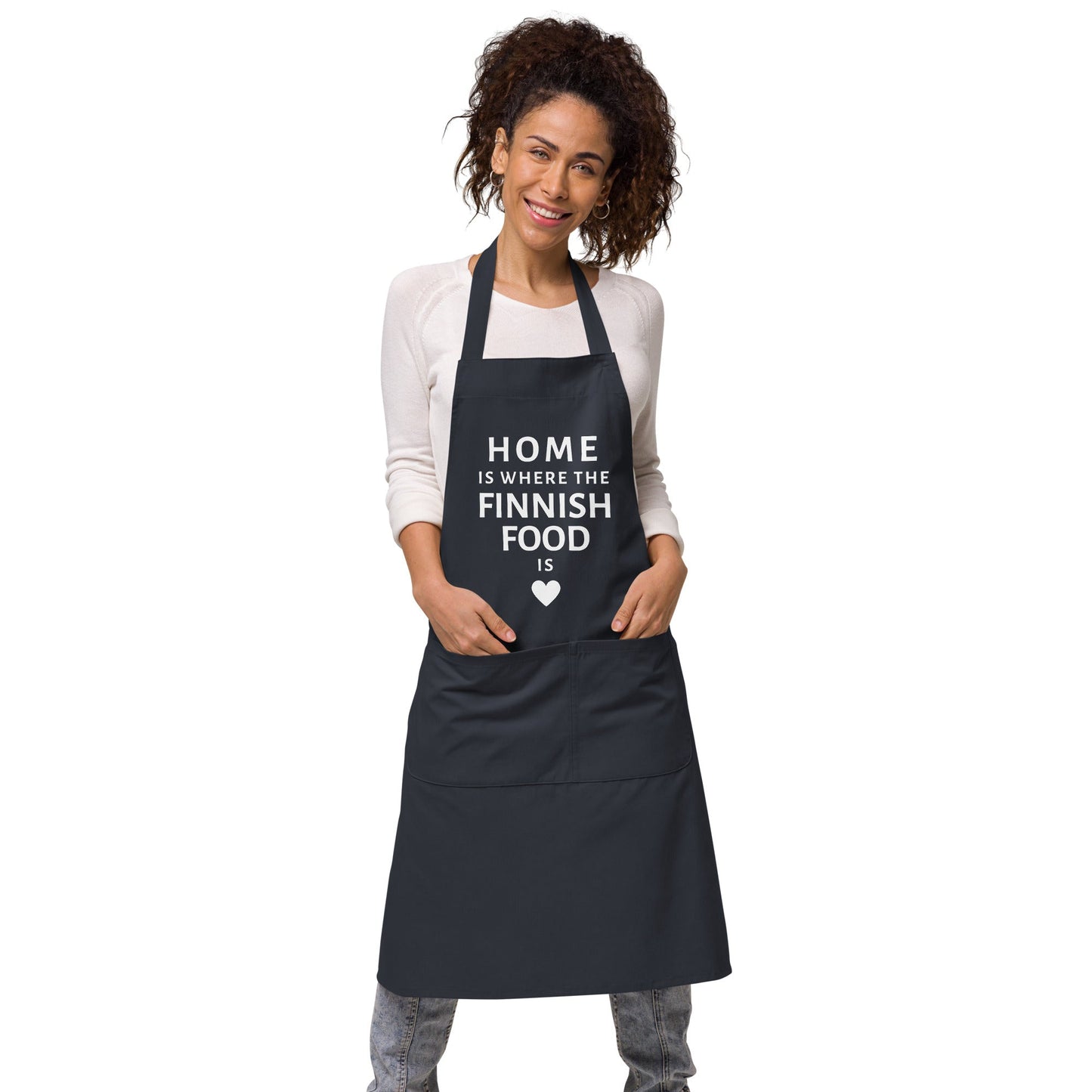 Home is where the Finnish Food is, Organic cotton apron with print - Feels like Finland