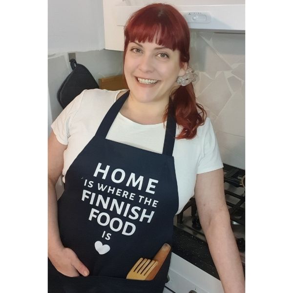 Home is where the Finnish Food is, Organic cotton apron with print - Feels like Finland