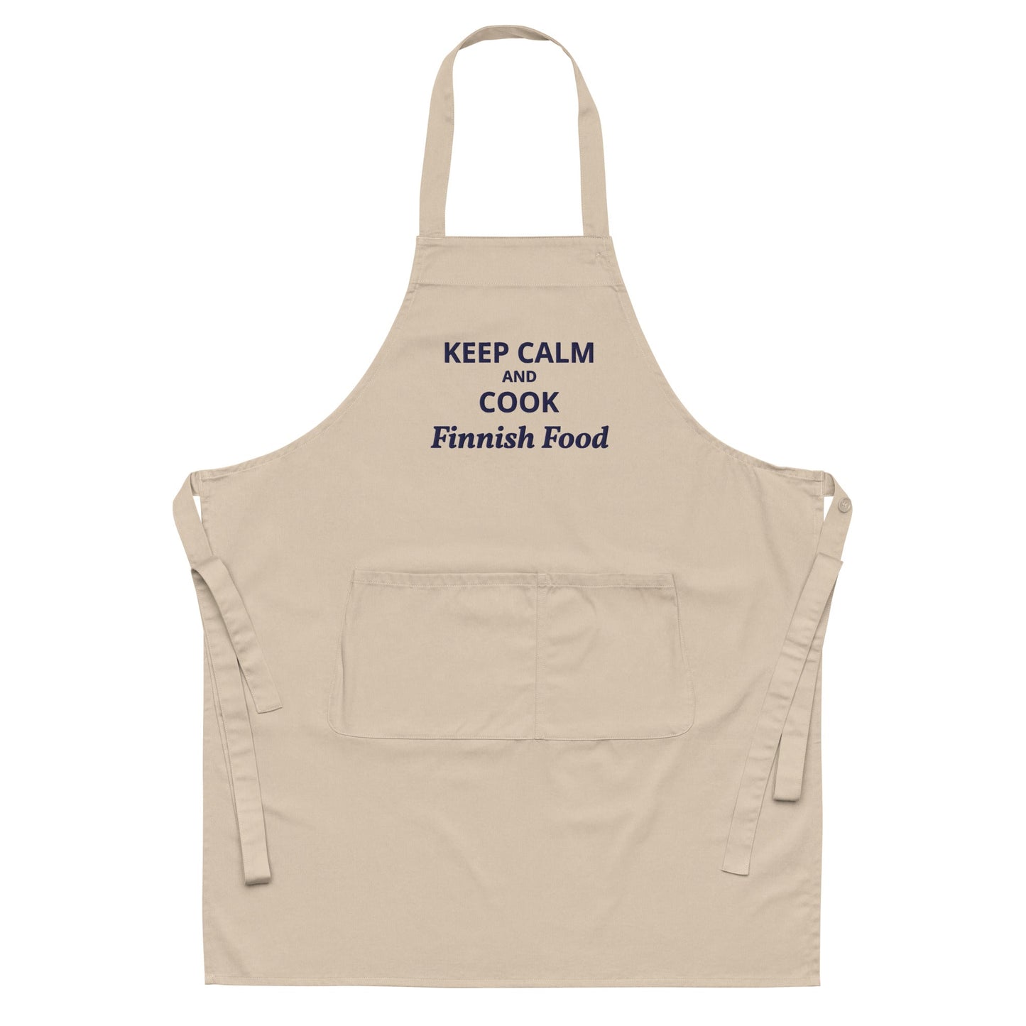 Keep Calm and Cook Finnish Food, Organic cotton apron with embroidery - Feels like Finland