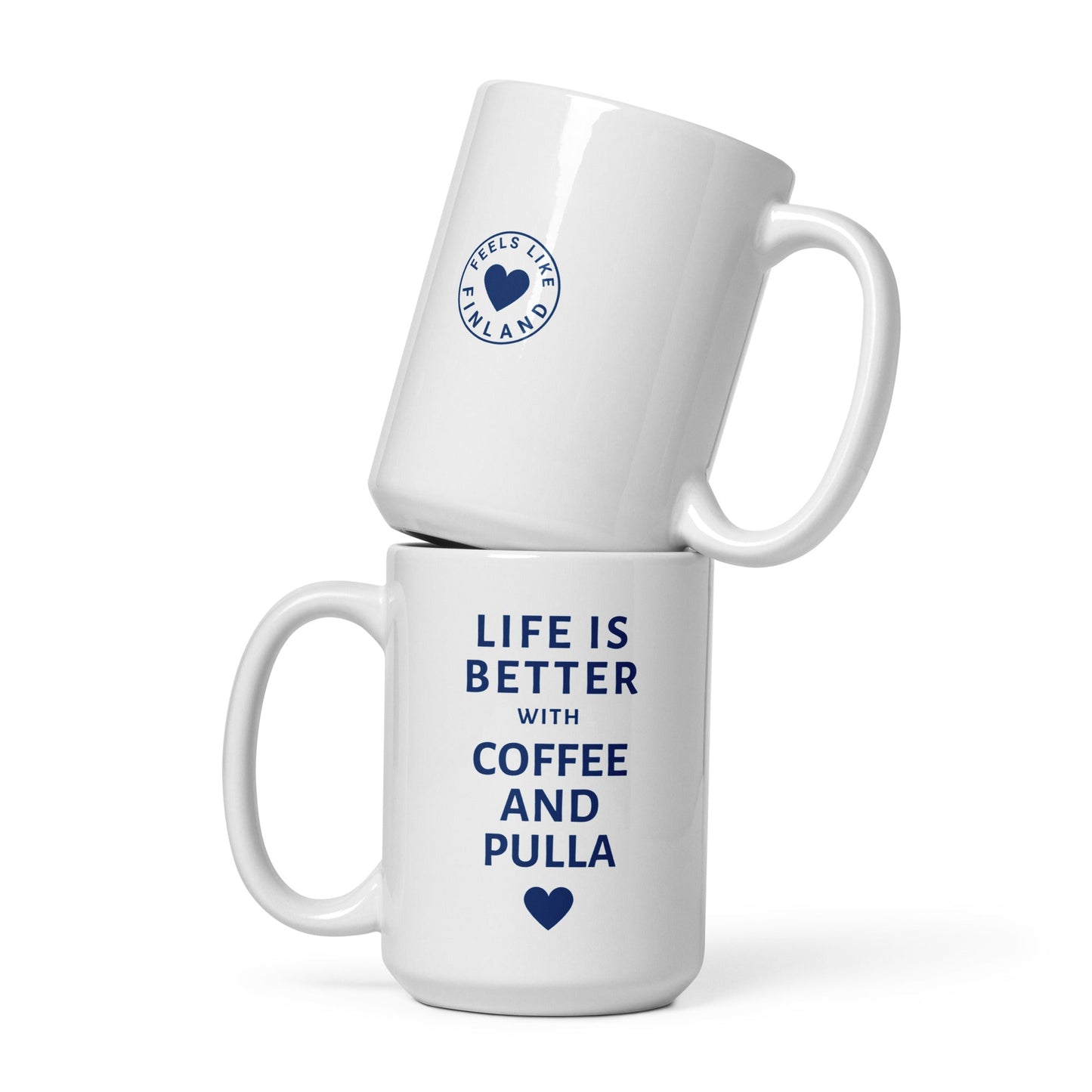 Life is better with Coffee and Pulla, White mug - Feels like Finland